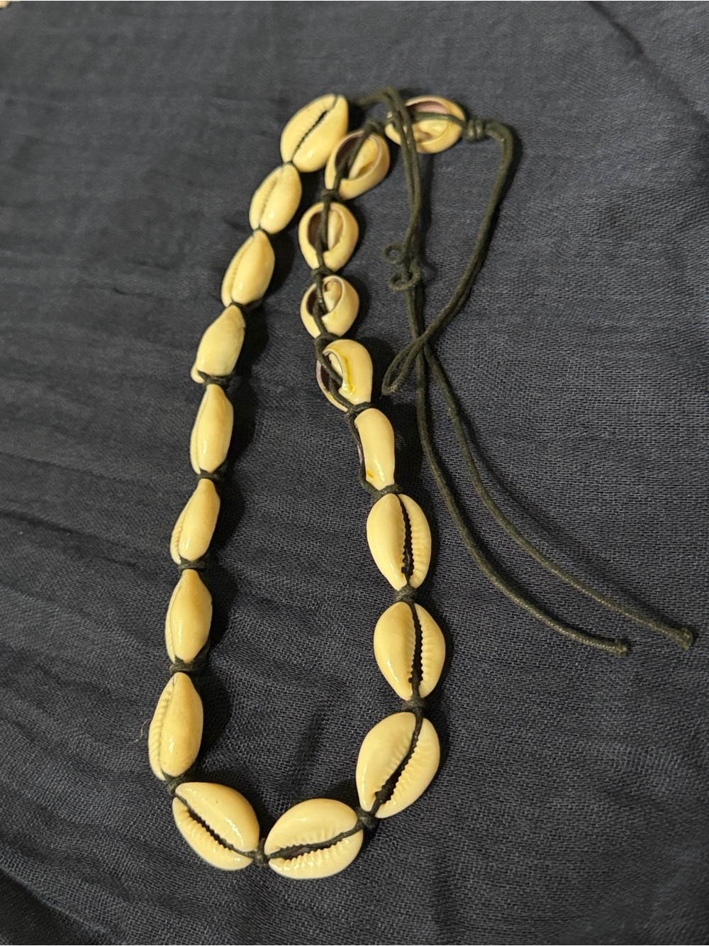 Handmade Shell Necklace - Yellow Cowrie Beads on Black Cord